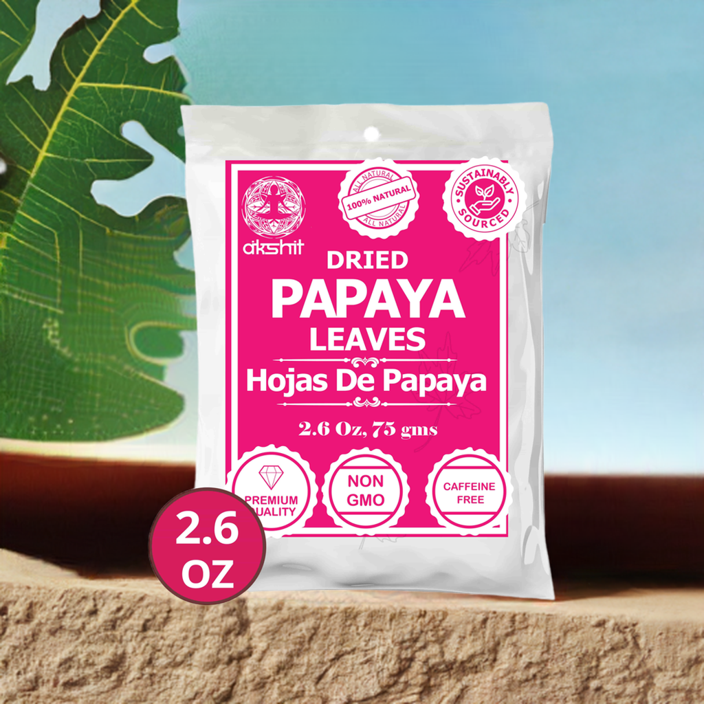Akshit Papaya Leaves, Hojas de papaya, 2.6oz, Dried From Green Papaya Leaf, Herbal Tea, Non GMO, Caffeine free, Sugar free, Rich In Vitamins.