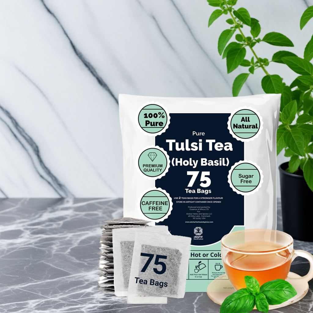 Akshit Holy Basil Tea ( Tulsi tea ) ( 75 Tea Bags), Made with Pure Dried Holy Basil Tea Leaves Immune Support Tea, Caffeine-free, Non-Gmo, Tulsi Tea.