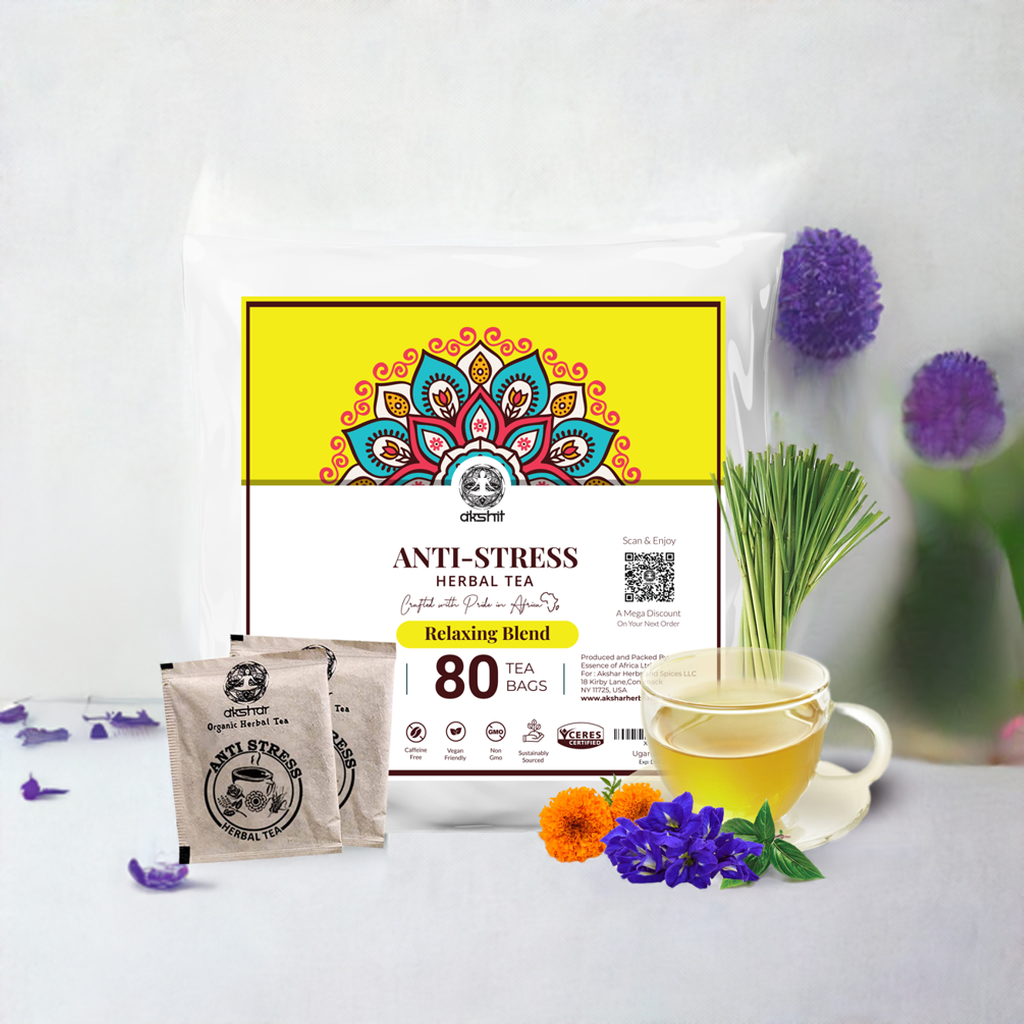 Akshit Natural Anti Stress Tea, (80 Tea Bags), Blended With Calendula | Marigold Tea, Tulsi, Butterfly Pea Flowers, Lemongrass, Relaxing & Calming Tea, No Caffeine.