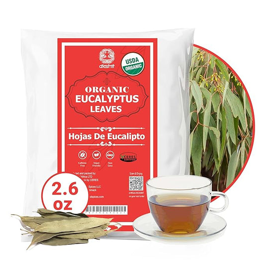 Eucalyptus Tea, Dried Eucalyptus leaves, 2.6 oz, Te De Eucalipto, Eucalipto Hojas Naturales, Detox Tea, Eucalyptus, Caffeine free. Brews 40 cups of Herbal Tea.