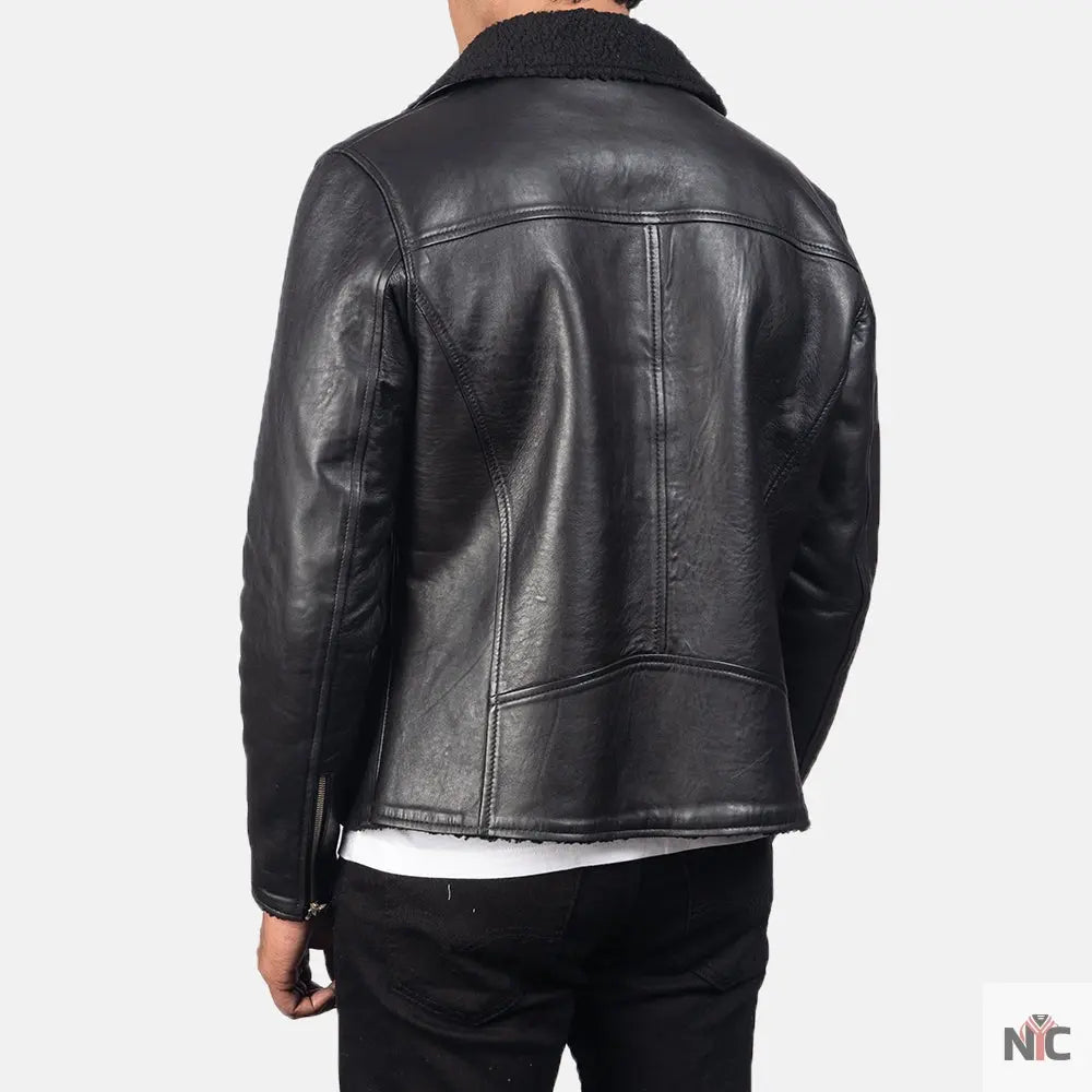 Alberto Shearling Black Leather Jacket