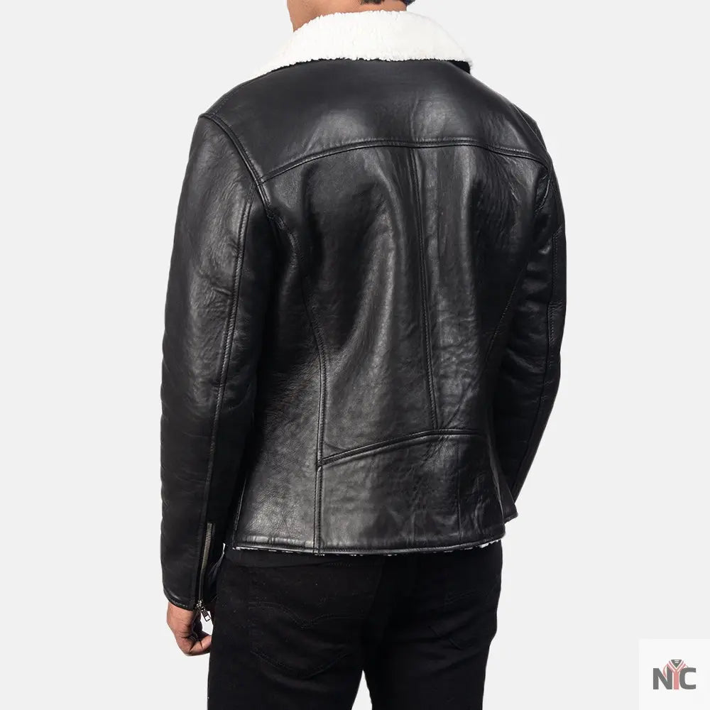 Alberto White Shearling Black Leather Jacket