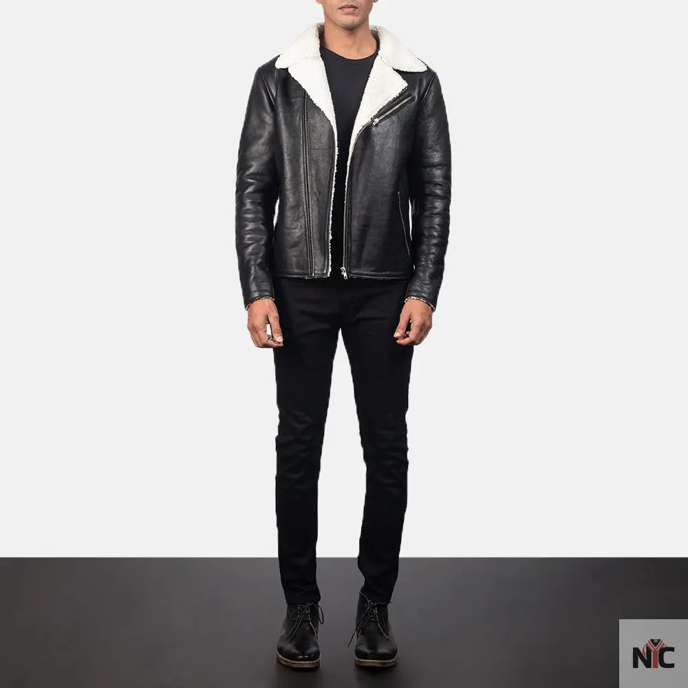 Alberto White Shearling Black Leather Jacket