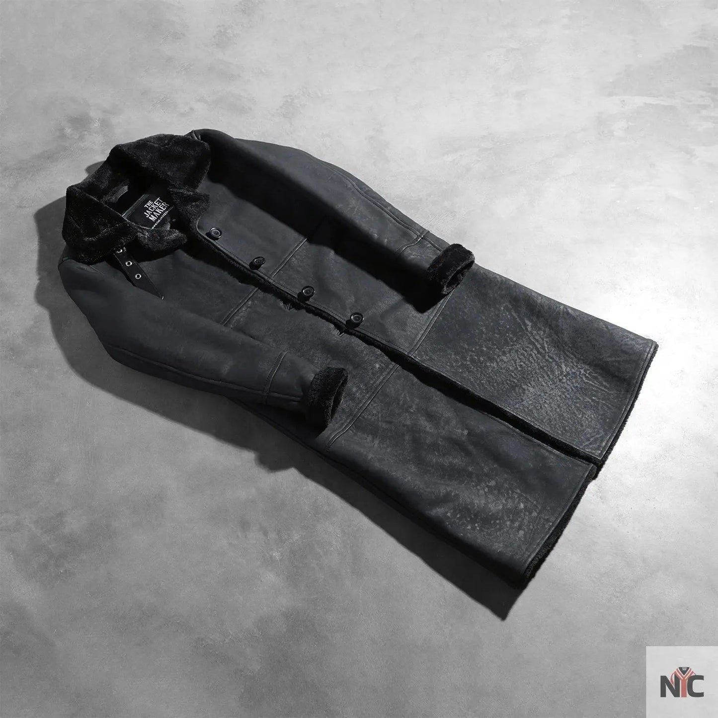 Alina Shearling Black Leather Coat