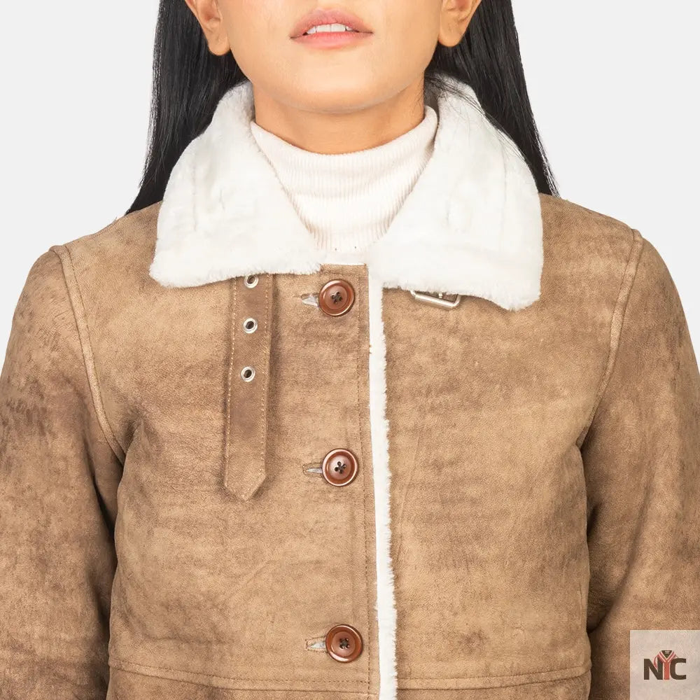 Alina Shearling Brown Leather Coat