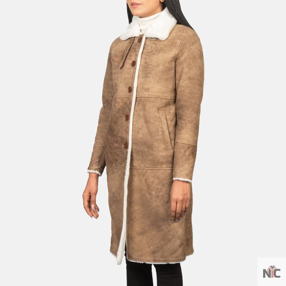Alina Shearling Brown Leather Coat
