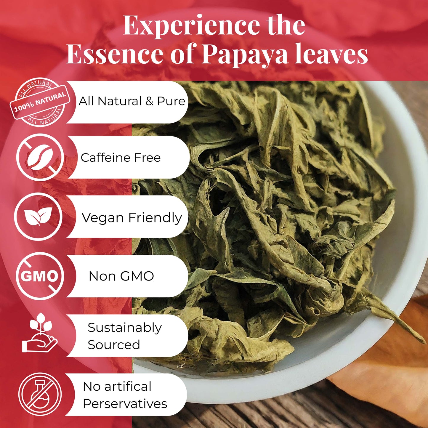 Akshit Papaya Leaves, Hojas de papaya, 2.6oz, Dried From Green Papaya Leaf, Herbal Tea, Non GMO, Caffeine free, Sugar free, Rich In Vitamins.