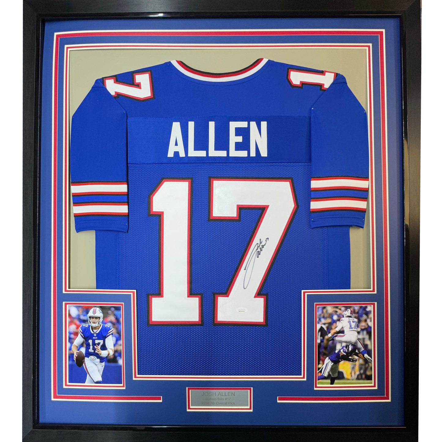 Framed Autographed/Signed Josh Allen 35x39 Buffalo Bills Blue Football Jersey JSA COA