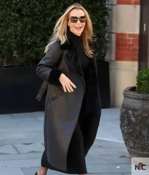 Amanda Holden Black Leather Coat
