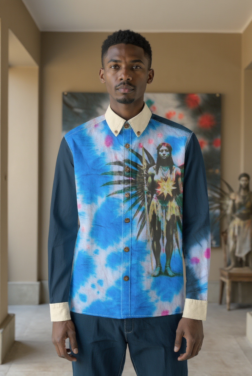 Amaru Khan Tye-Dye Men's Cotton Long Sleeve Collar Shirt