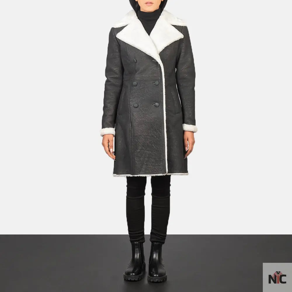 Amie Black Double Breasted Shearling Coat