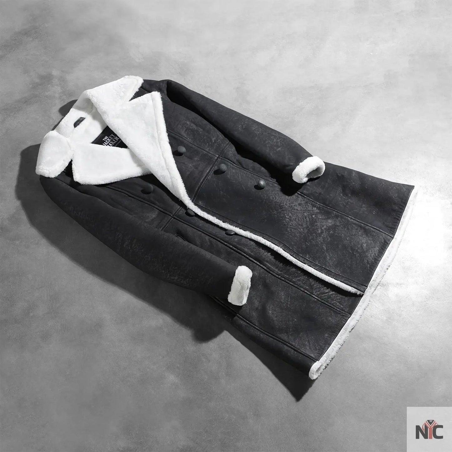 Amie Black Double Breasted Shearling Coat