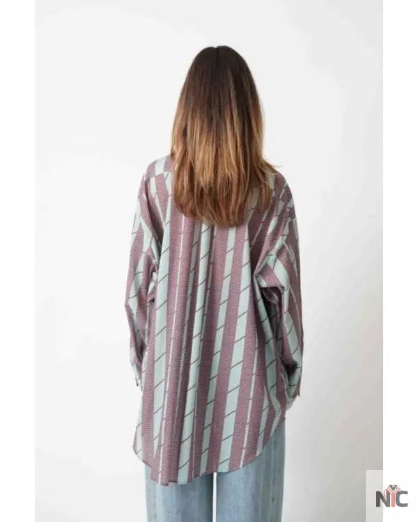 And Just Like That S03 Cynthia Nixon Brown Striped Shirt