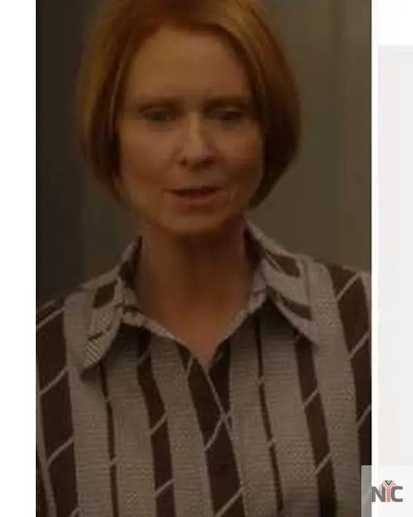 And Just Like That S03 Cynthia Nixon Brown Striped Shirt
