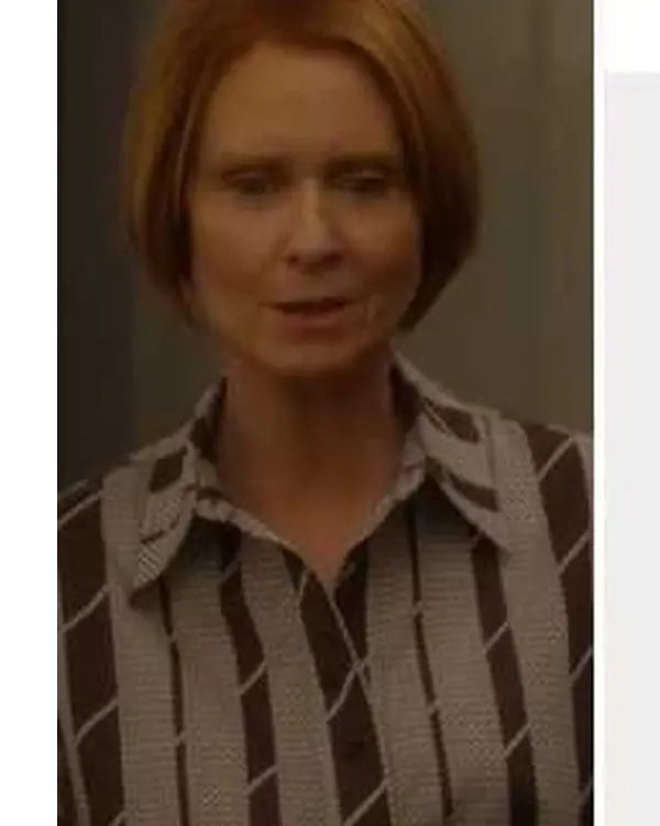 And Just Like That S03 Cynthia Nixon Brown Striped Shirt
