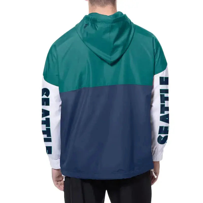 Seattle Mariners Color Block Navy/Aqua Hoodie Windbreaker