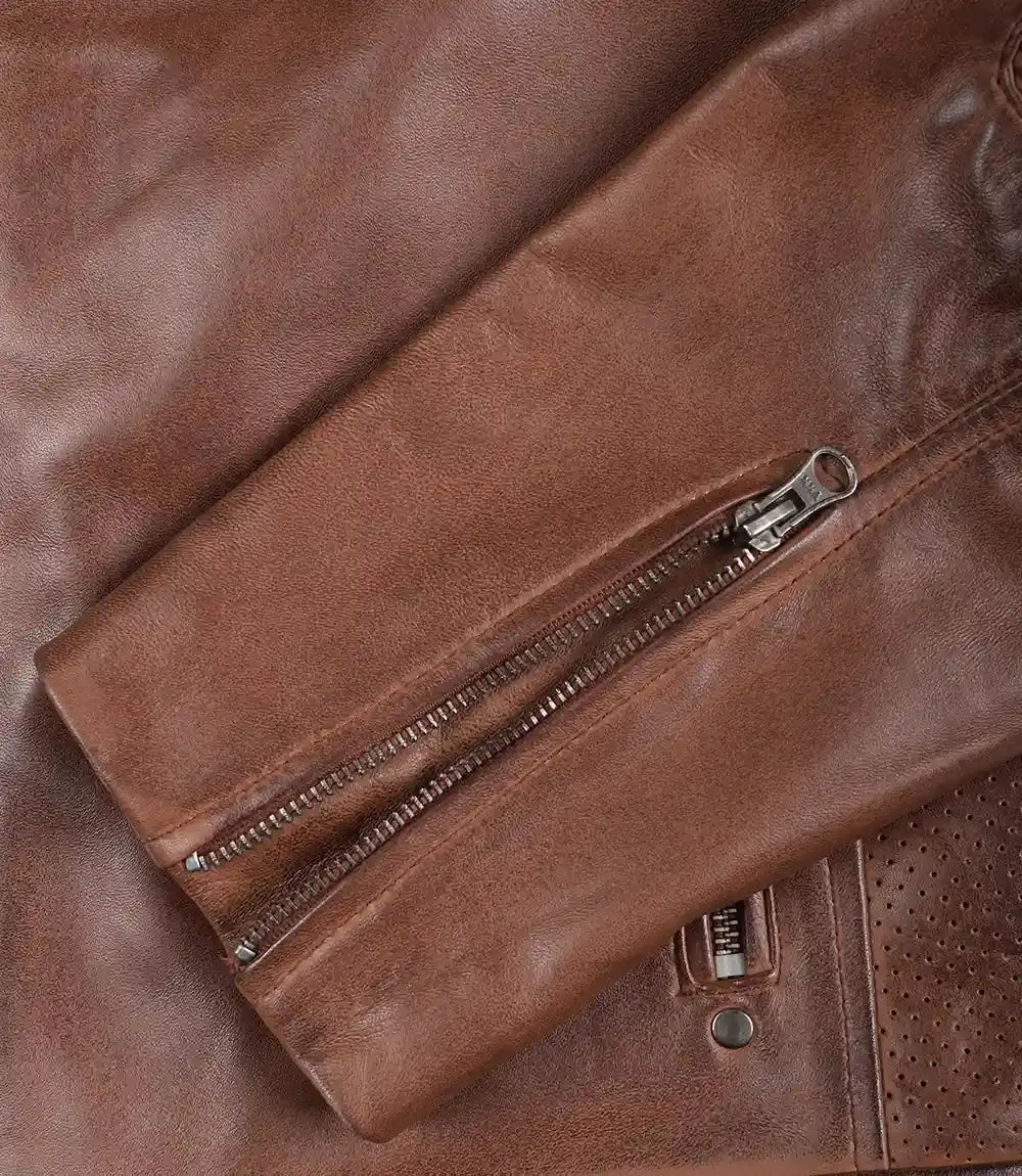 Austin Men Cafe Racer Cognac Brown Leather Jacket