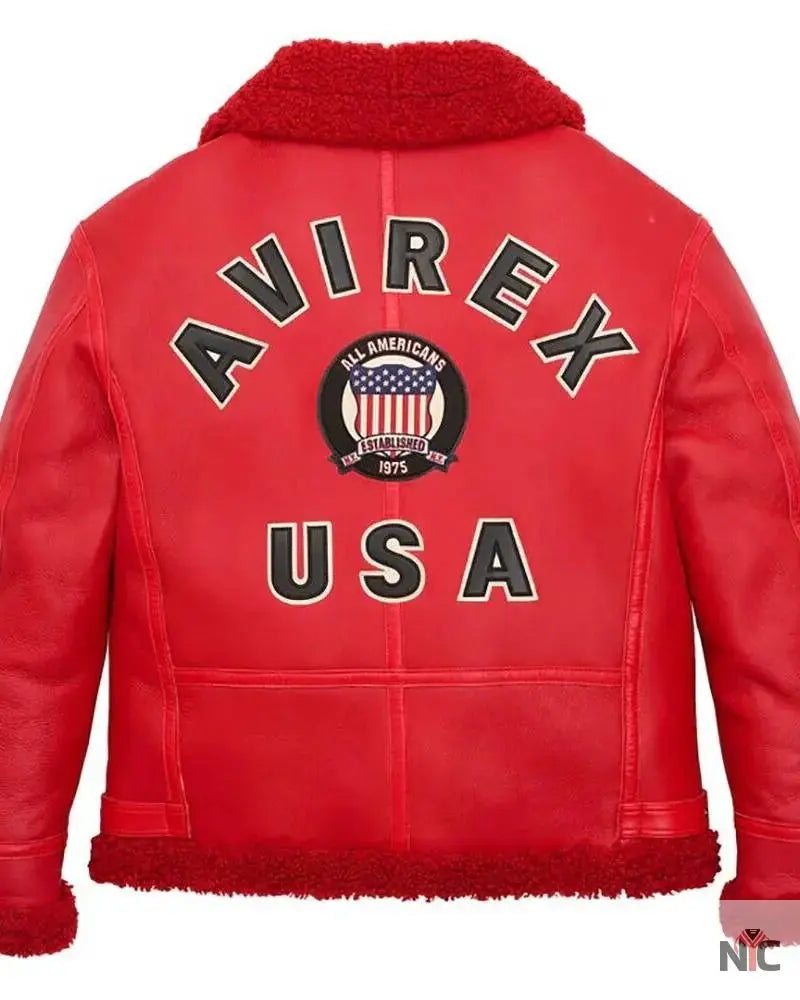 Avirex B3 Bomber Red Shearling Leather Jacket