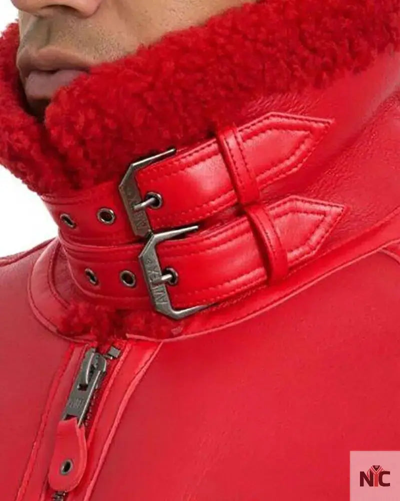 Avirex B3 Bomber Red Shearling Leather Jacket