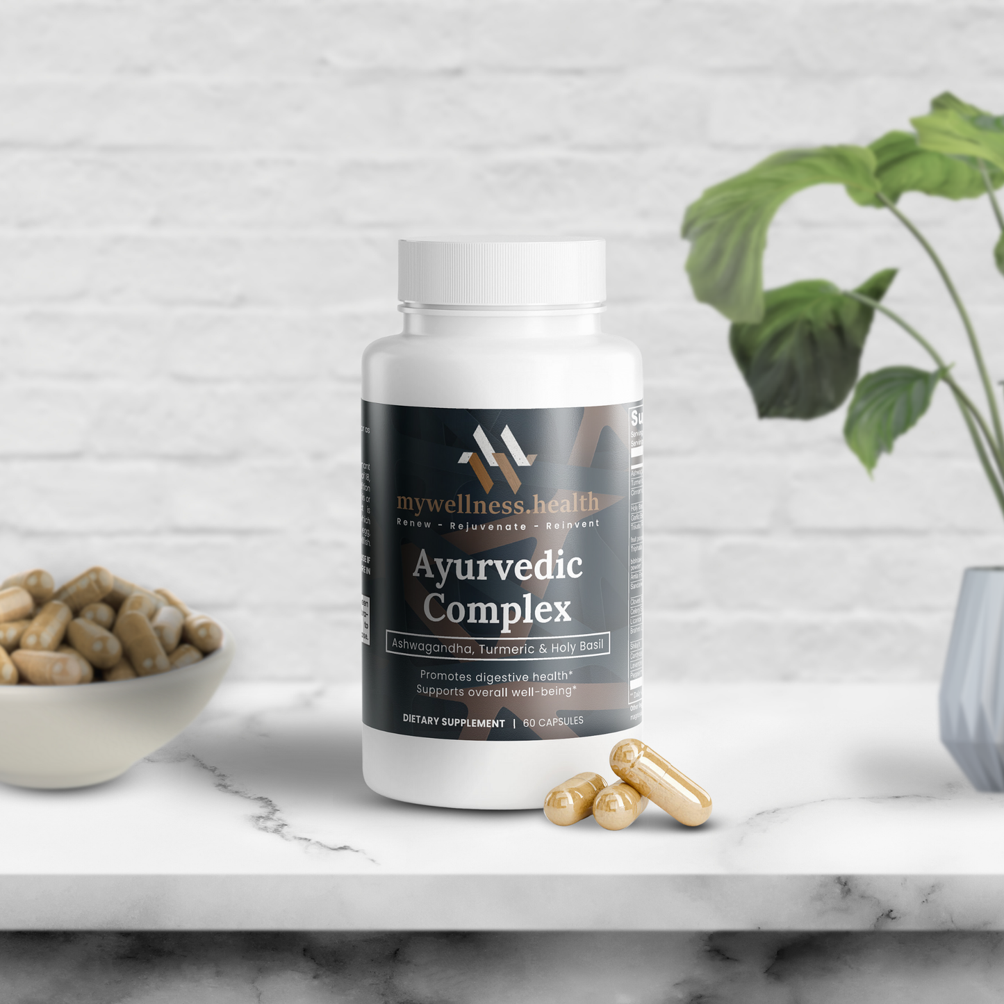 Ayurvedic Complex Supplement - Ashwagandha Turmeric Holy Basil