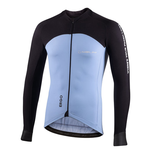 2024 Nalini ERGO XWARM Men's LS Cycling Jersey (Light Blue/Black) S-3XL