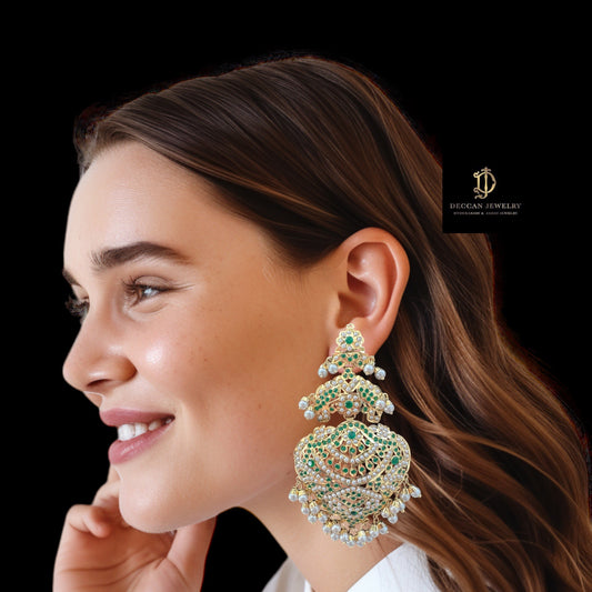 DER643 emerald and pearl jadau earrings ( READY TO SHIP )