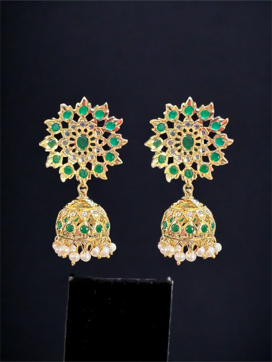 DER522 Hyderabadi gold plated Jhumka - Green  ( READY TO SHIP )