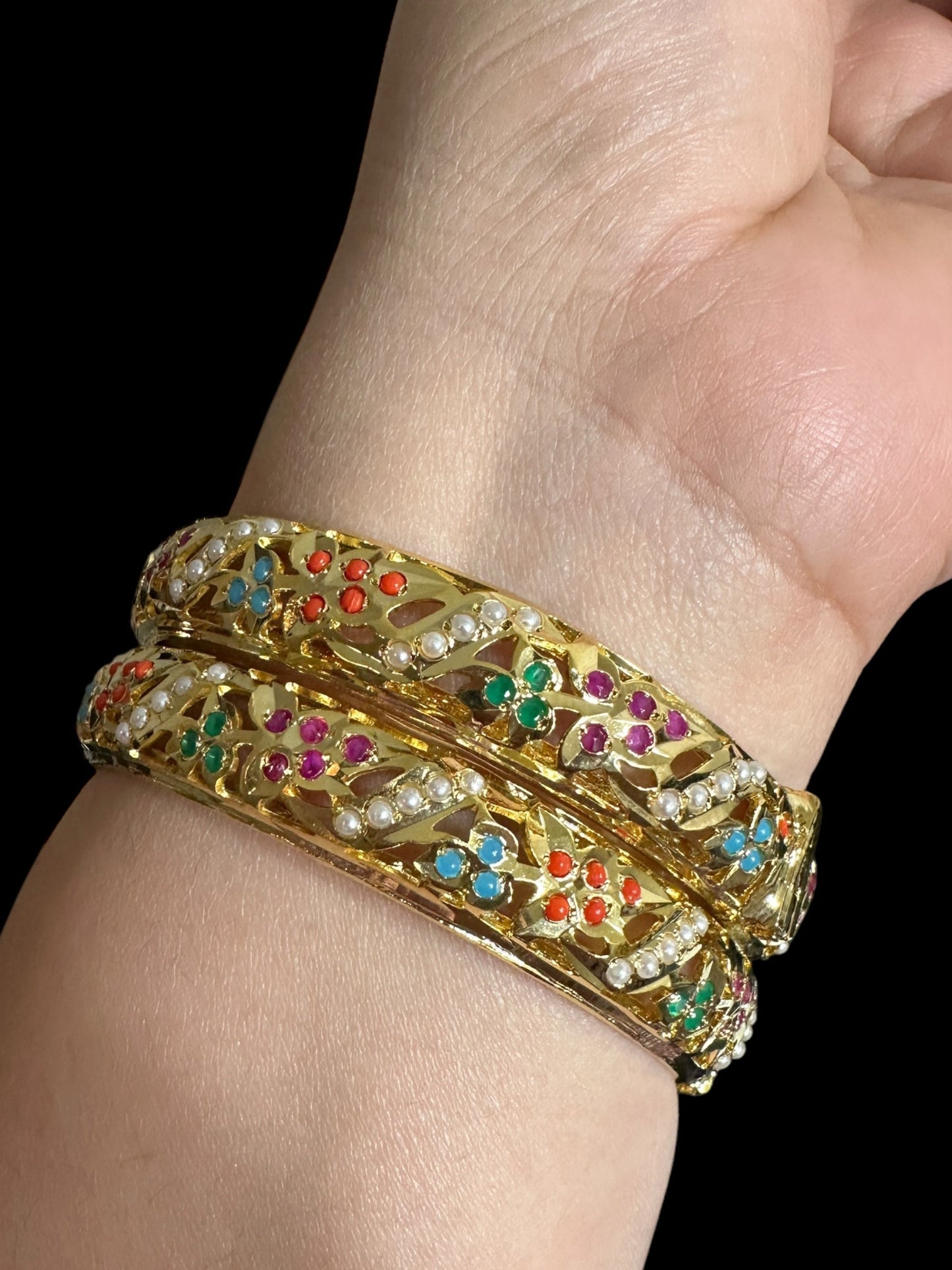 B310 Jadau bangles ( Navratan ) ( READY TO SHIP)