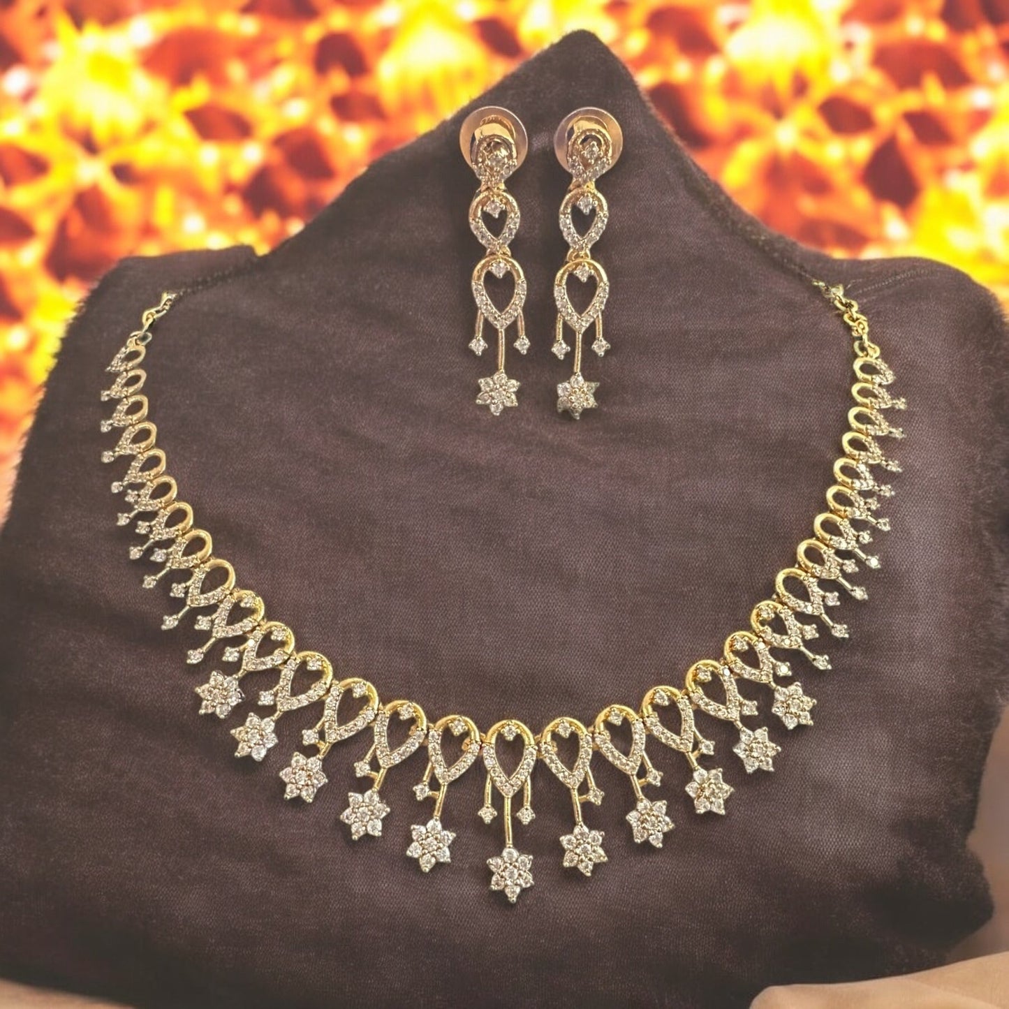 DNS153 Rima necklace earrings in cz ( READY TO SHIP )