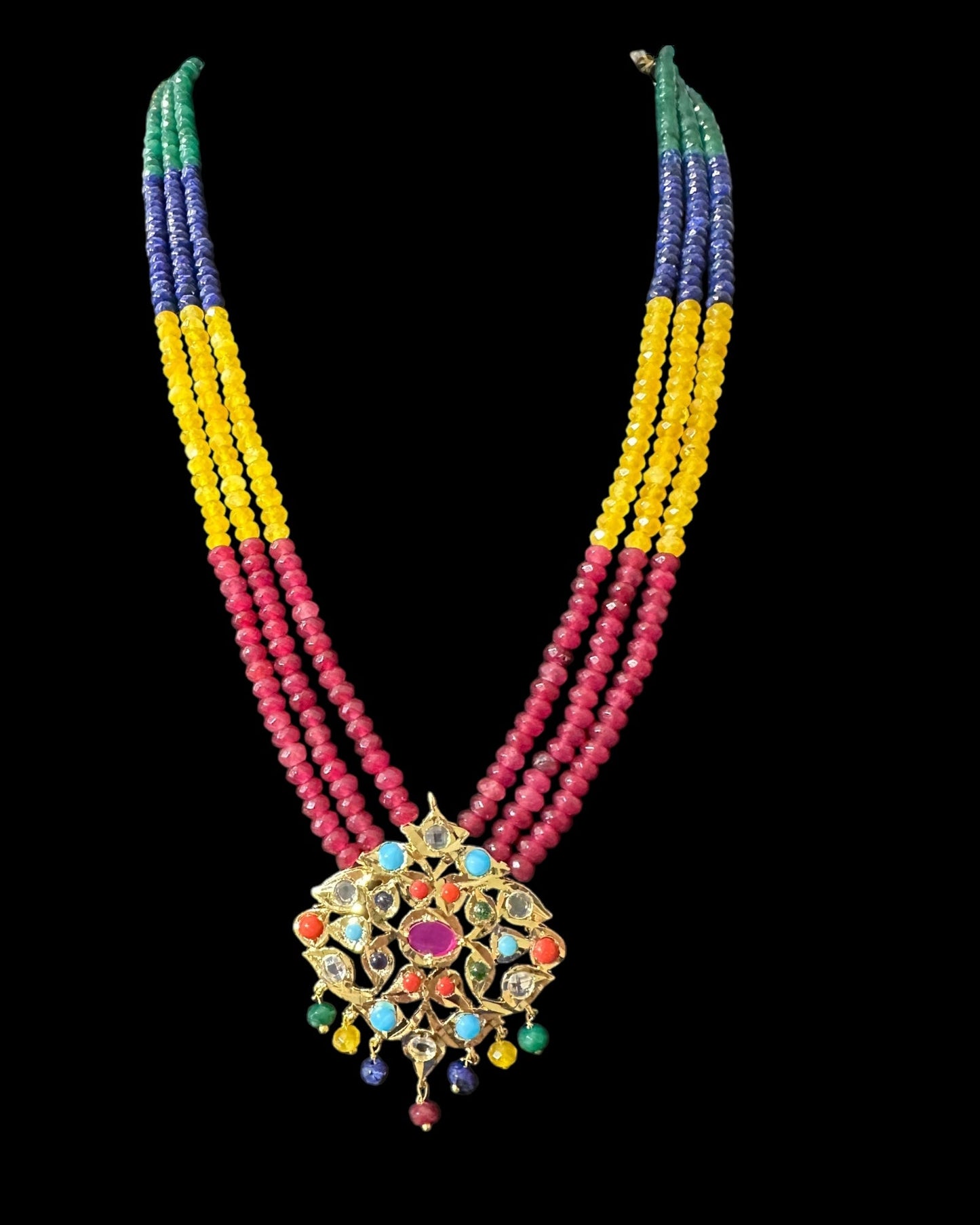 NS214 Meeraj necklace set ( navratan ) ( READY TO SHIP )
