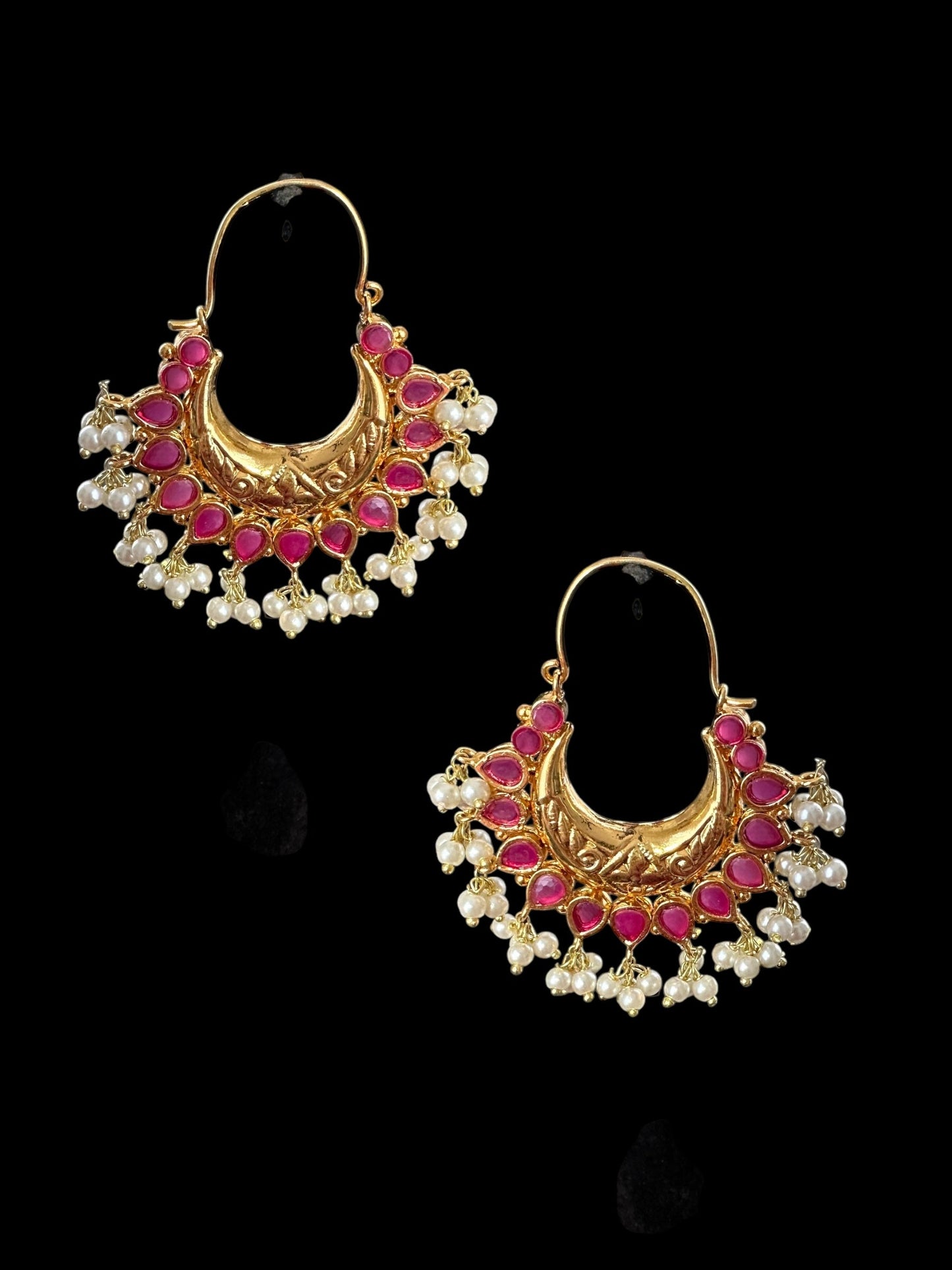 DER740 Chandbali earrings - hoop style Ruby ( medium sized ) ( READY TO SHIP )