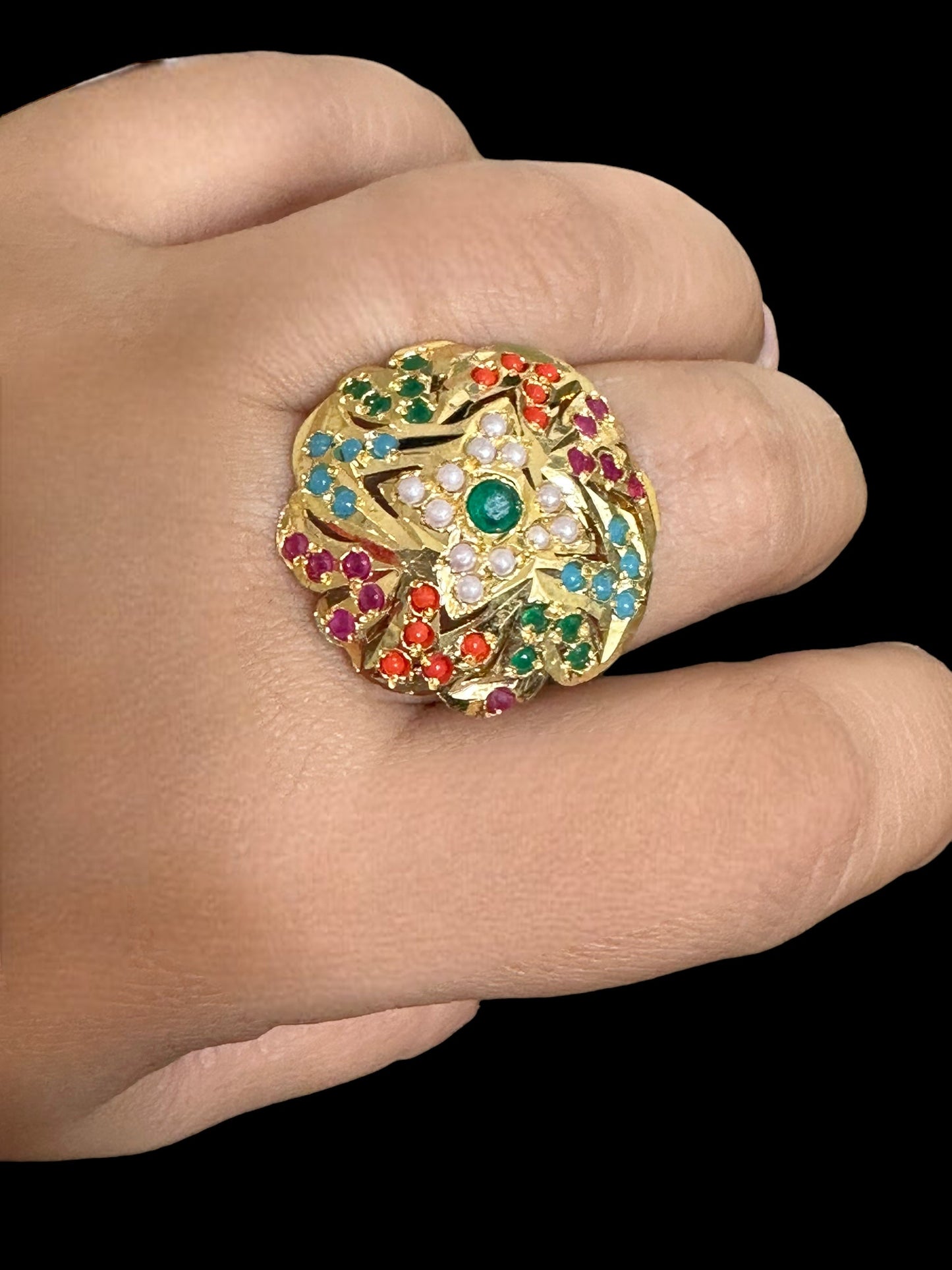 DJR106 Jadau ring - Navratan ( READY TO SHIP )