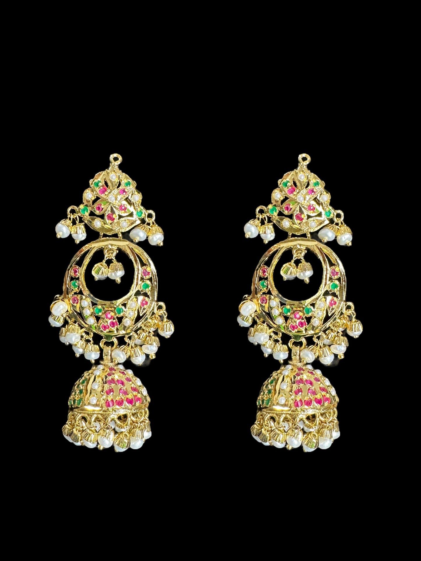 DNS119 jadau necklace in ruby emerald with fresh water pearls ( SHIPS IN 4 WEEKS )