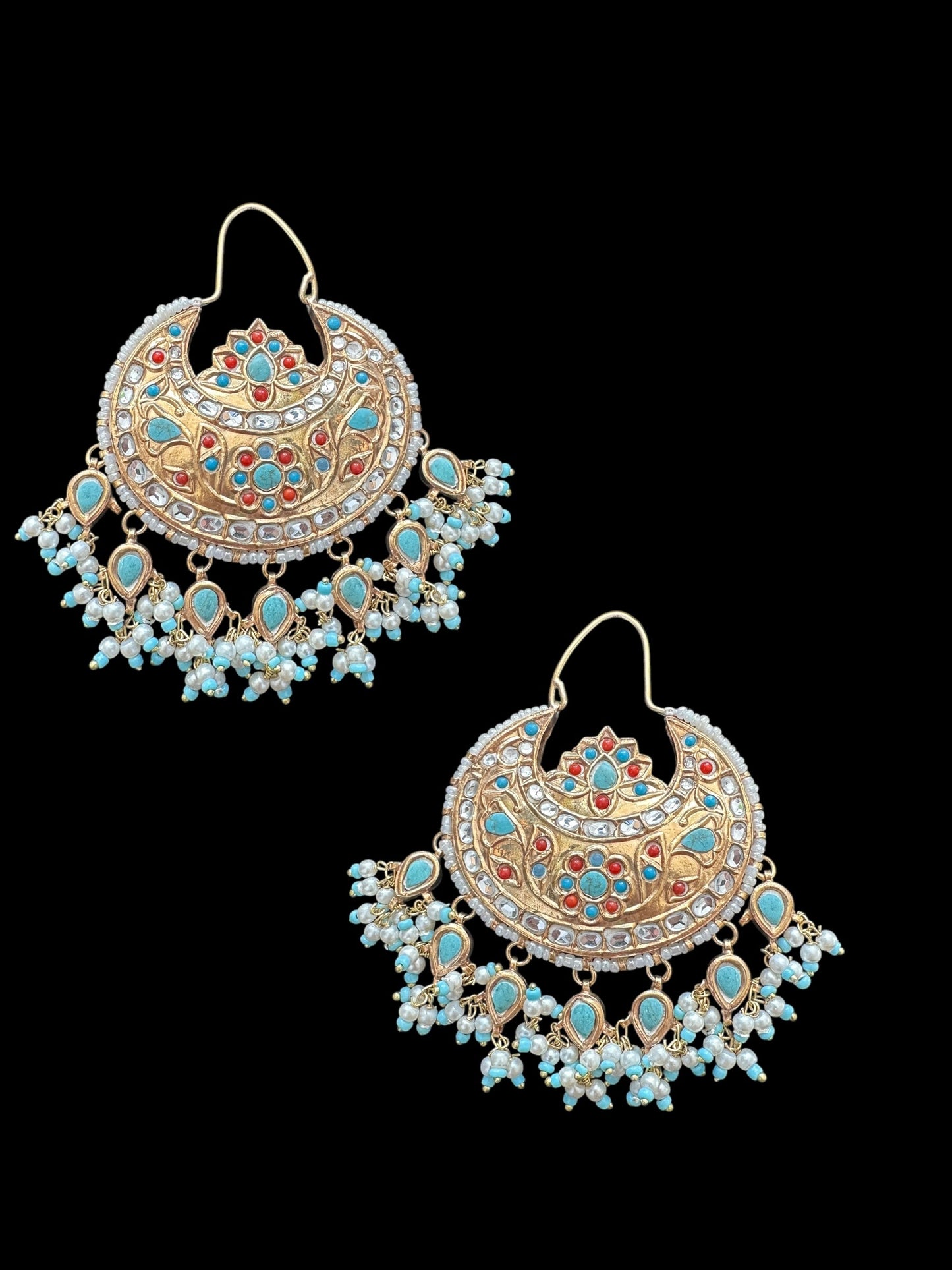 DER641 Turquoise coral chandbali earrings ( READY TO SHIP )