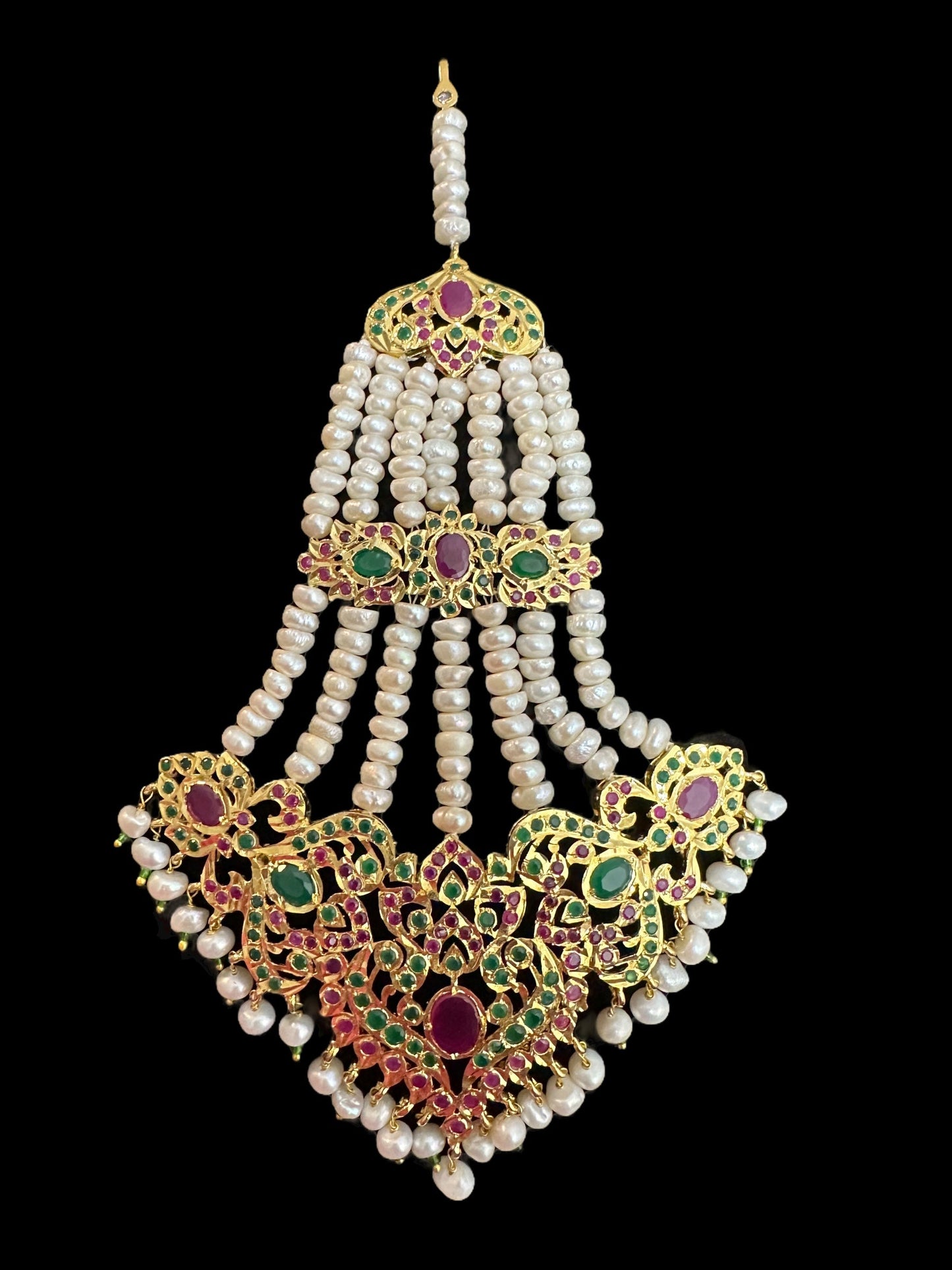 DJHR152 Kulsum ruby emerald fresh water pearl jhoomar - oversized ( READY TO SHIP )