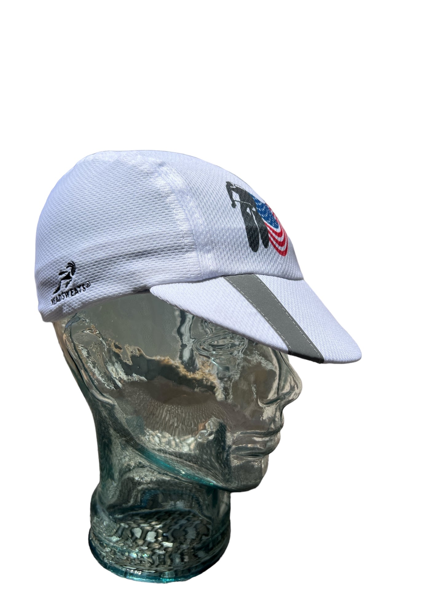 USA Flag with Cyclist Cycling Cap - White