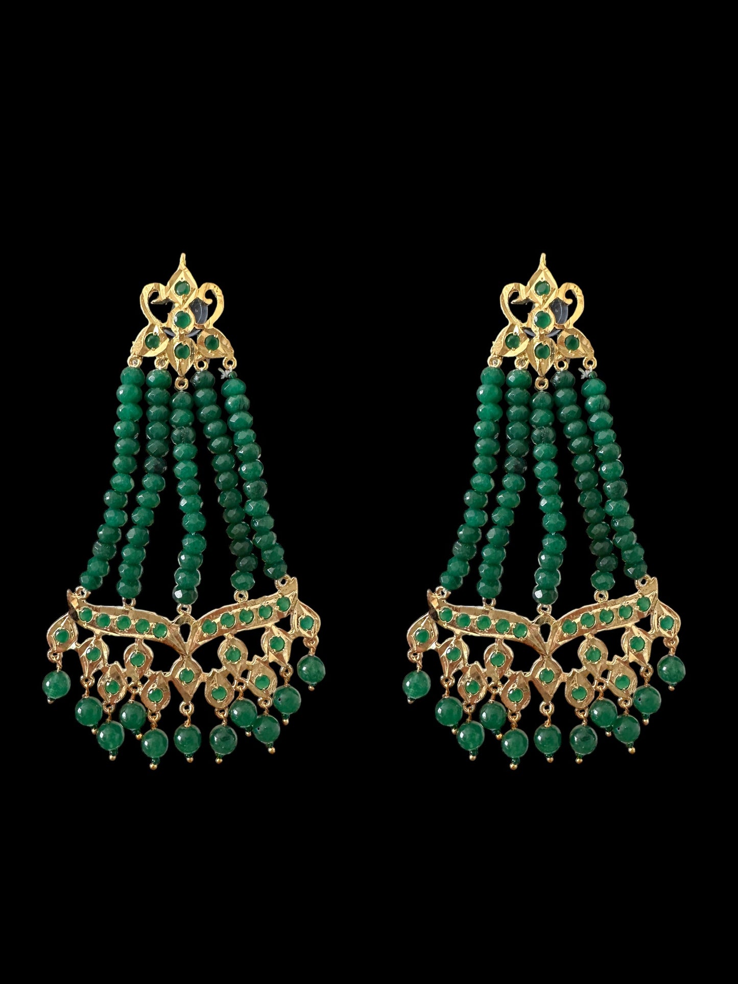 DER589 Amrita jhoomar earrings in green beads ( SHIPS IN 4 WEEKS )