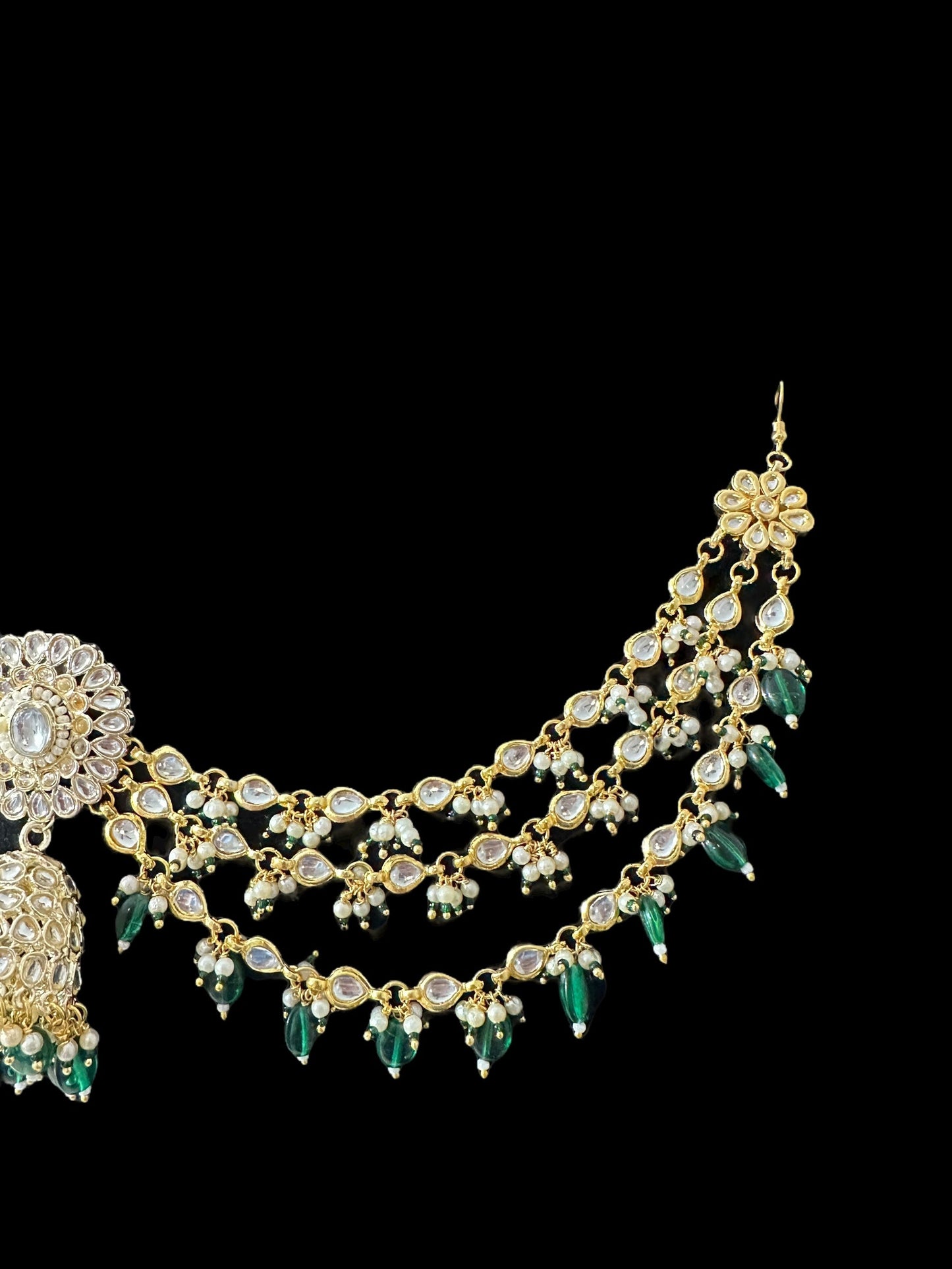 Kundan jhumka earrings with ear supports ( SHIPS IN 3 WEEKS )