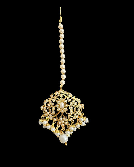 DJTK360 Pearl jadau tika with gold plating ( READY TO SHIP )