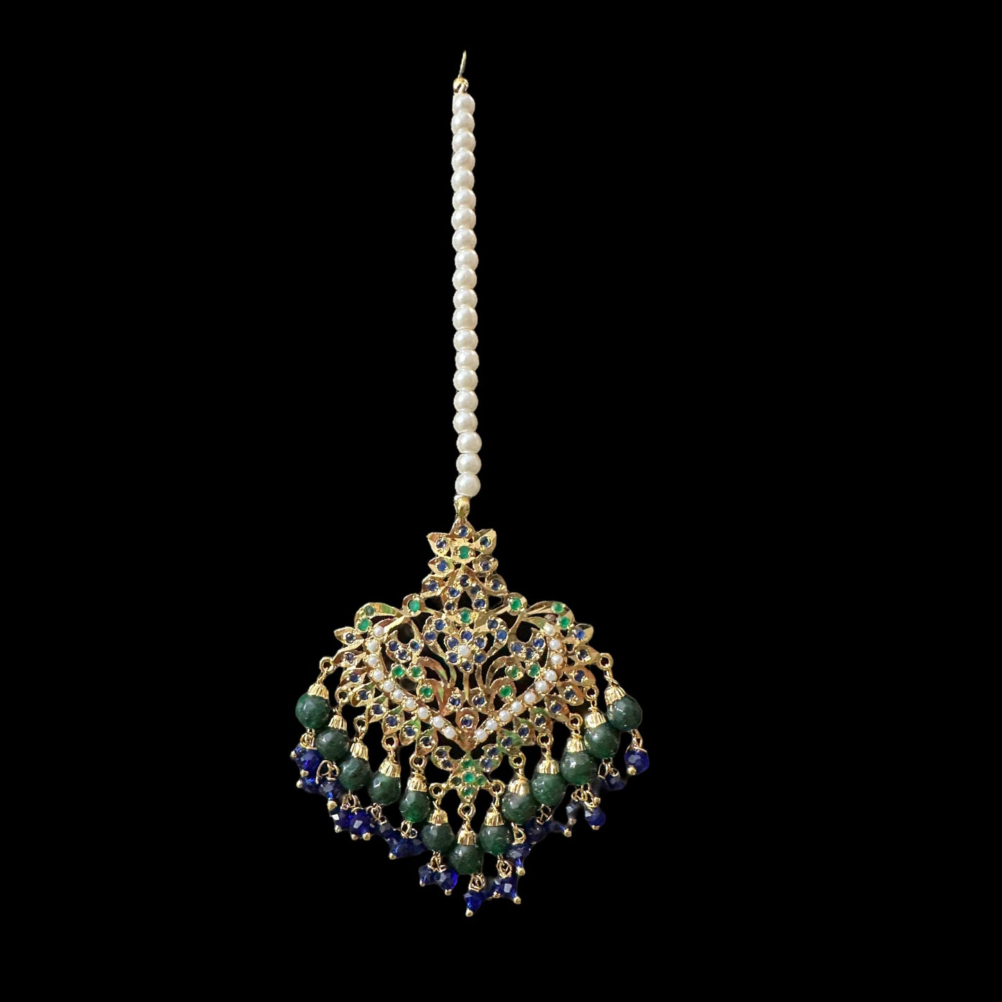 DJET108 Afreen emerald sapphire earrings tika ( READY TO SHIP )