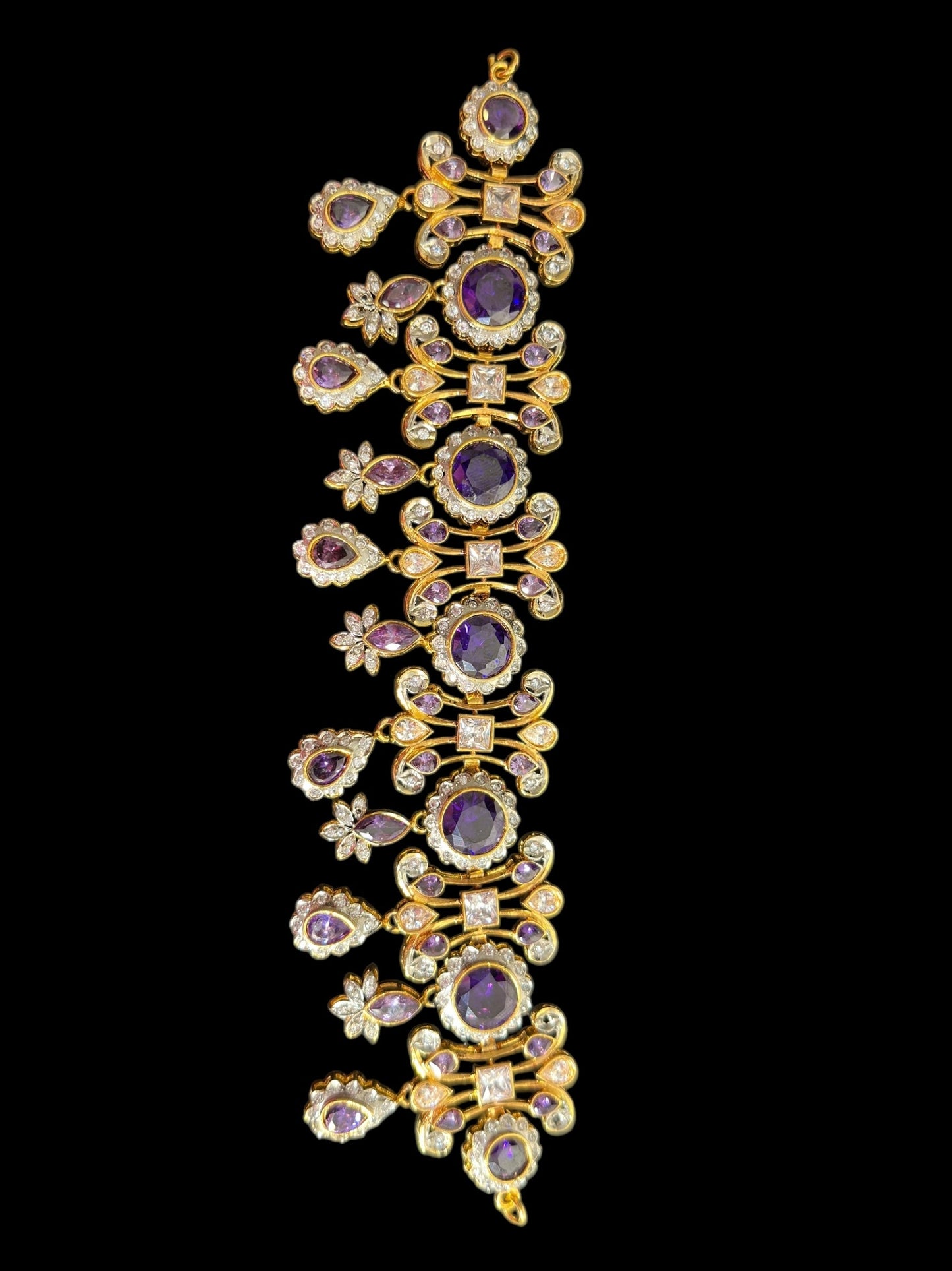 BR473 High quality cz necklace set with tika - purple, Gold plated ( READY TO SHIP )