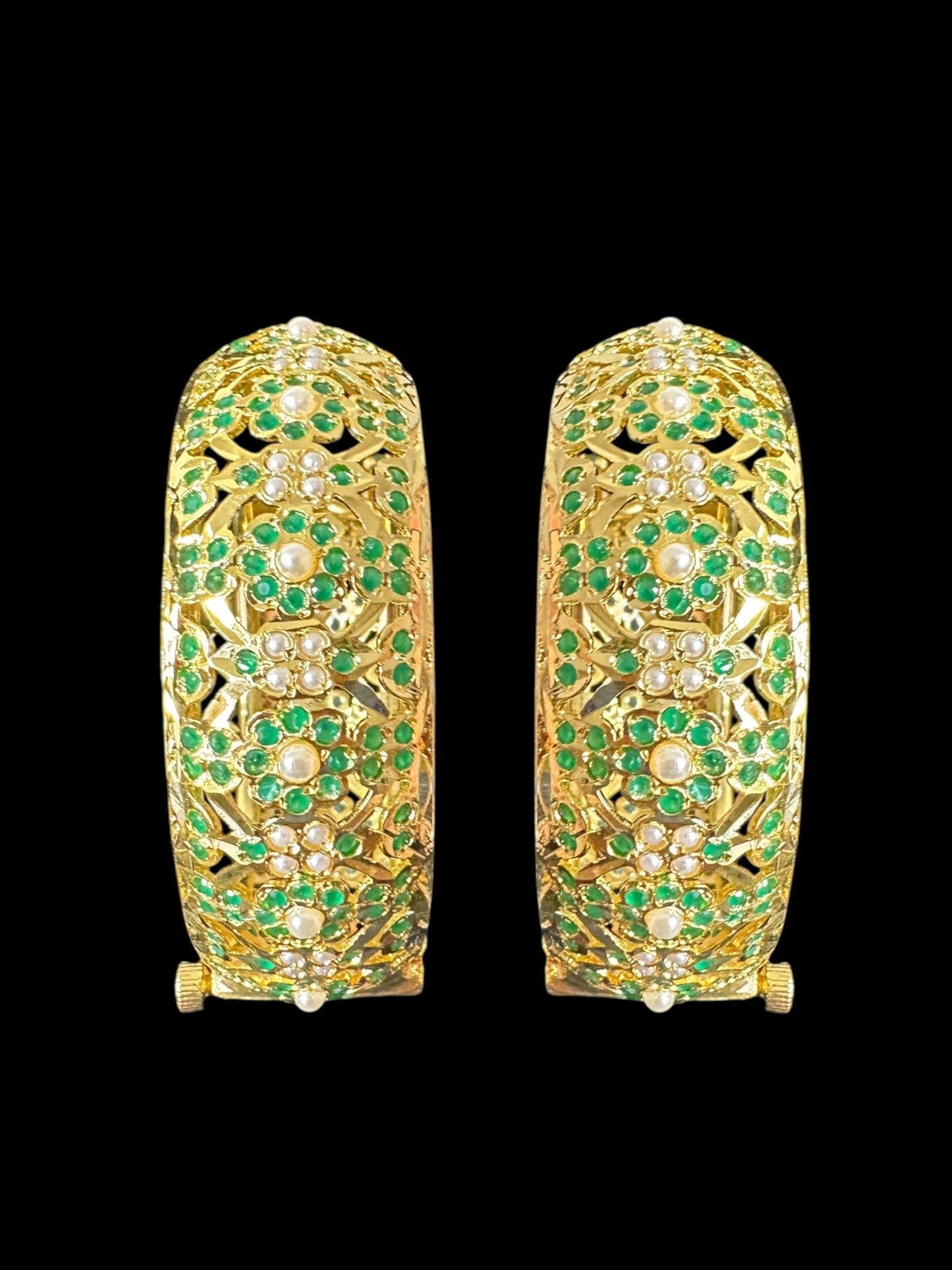 B318 jadau bangles - emerald pearl - one pair ( READY TO SHIP )