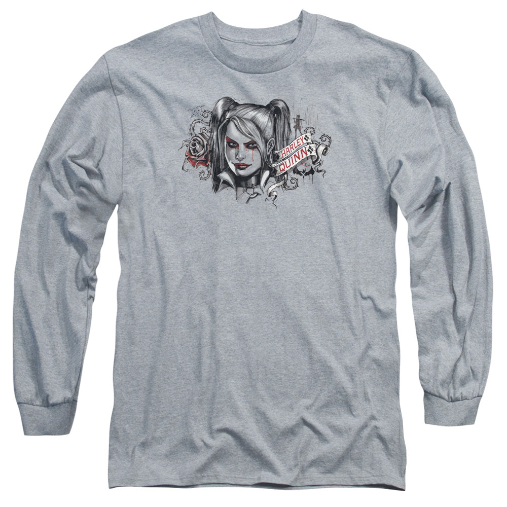Batman Arkham Knight Hq Sketch Mens Long Sleeve Shirt Athletic Heather Officially Licensed