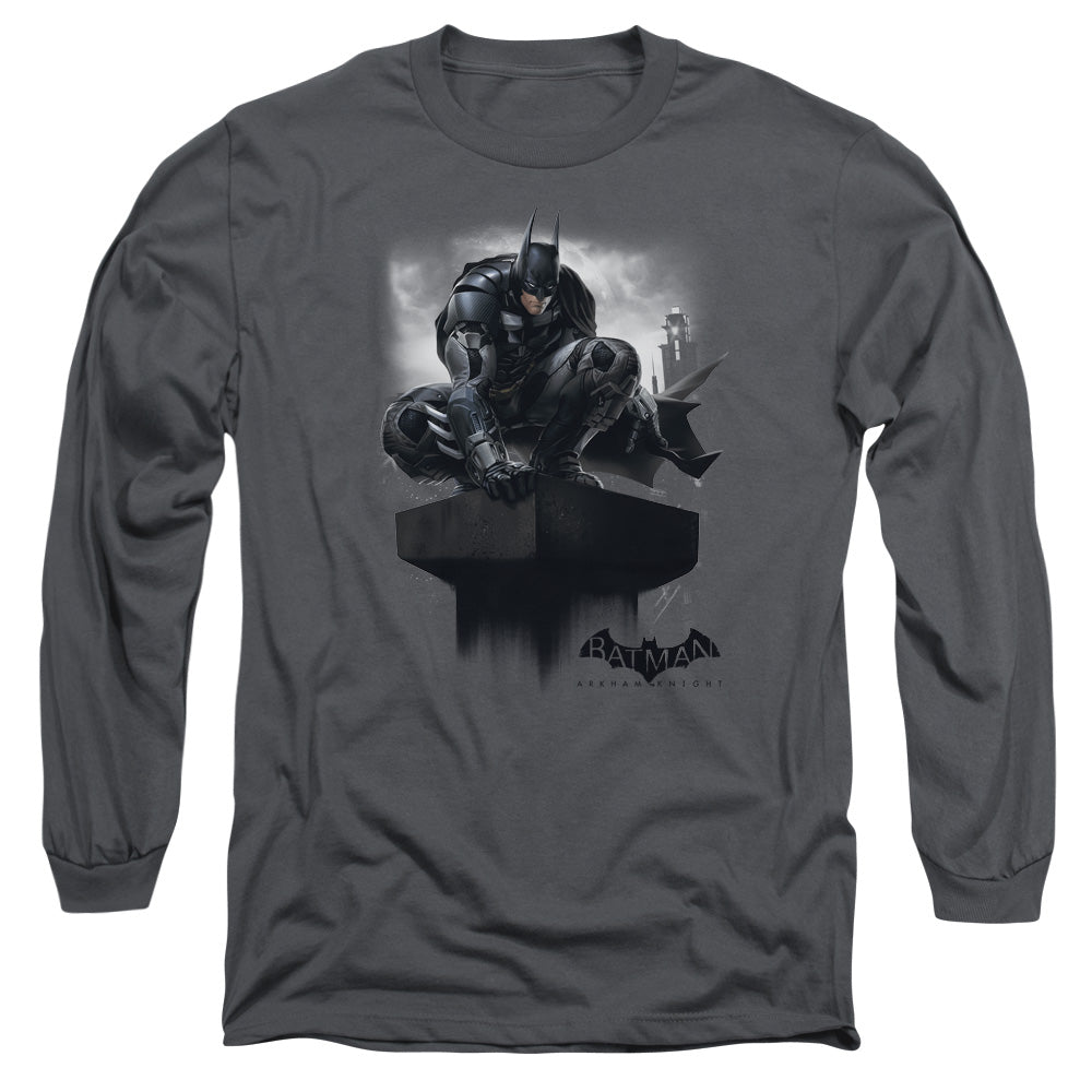 Batman Arkham Knight Perched Mens Long Sleeve Shirt Charcoal Officially Licensed