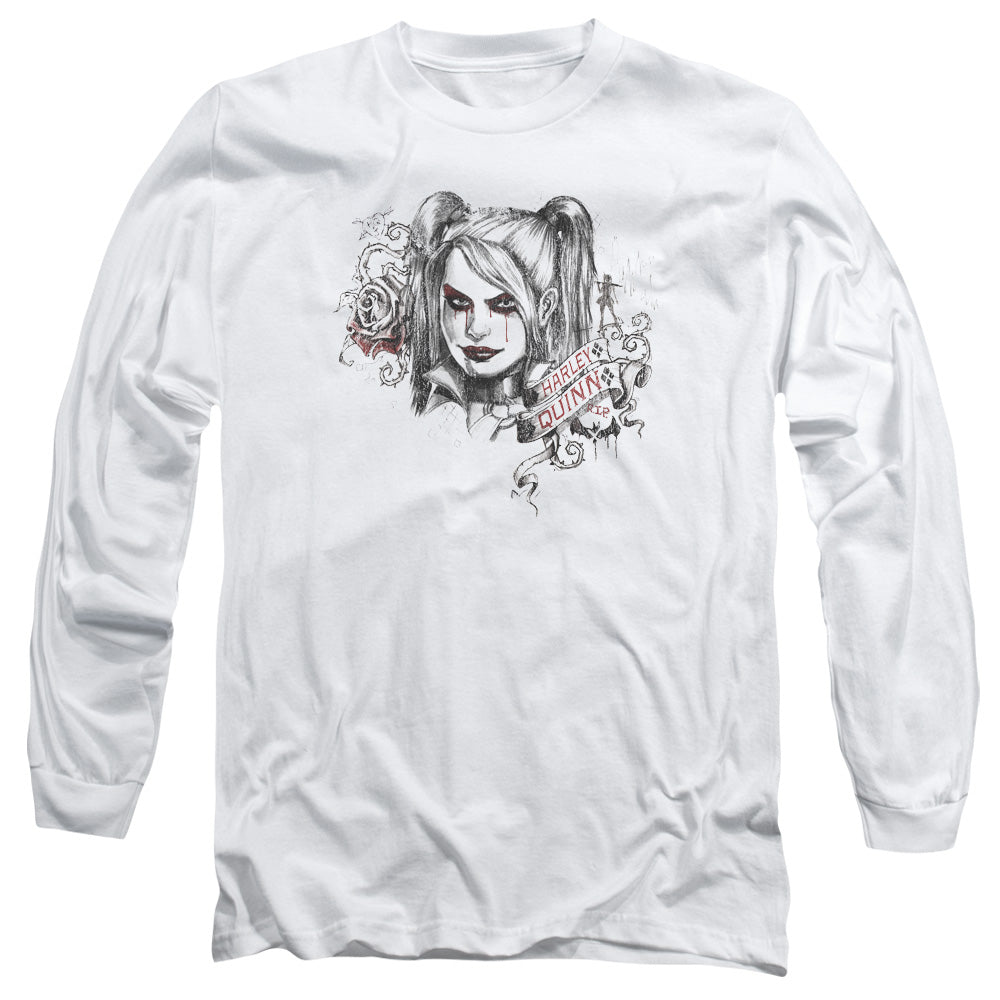 Batman Arkham Knight Sketchy Girl Mens Long Sleeve Shirt White Officially Licensed