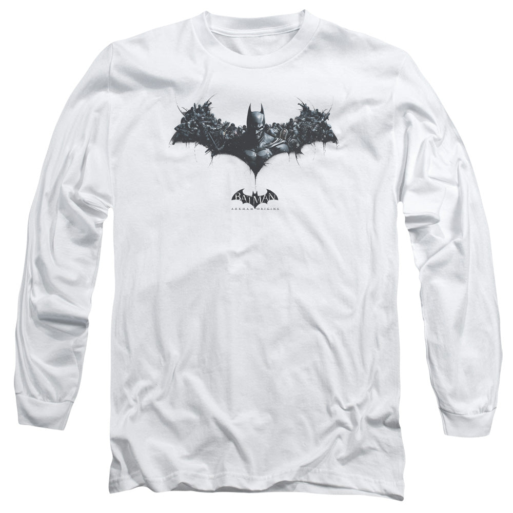 Batman Arkham Origins Bat Of Enemies Mens Long Sleeve Shirt White Officially Licensed