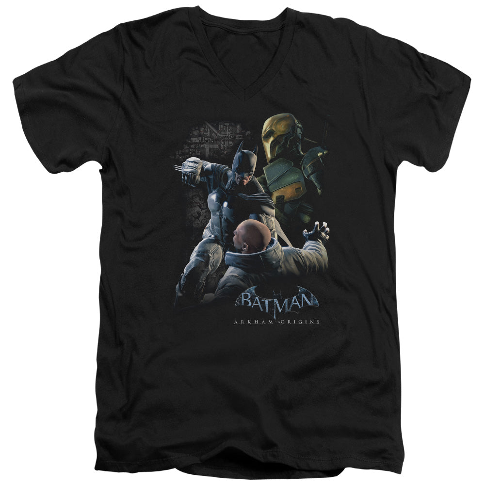 Batman Arkham Origins Punch Mens Slim Fit V Neck T Shirt Black Officially Licensed