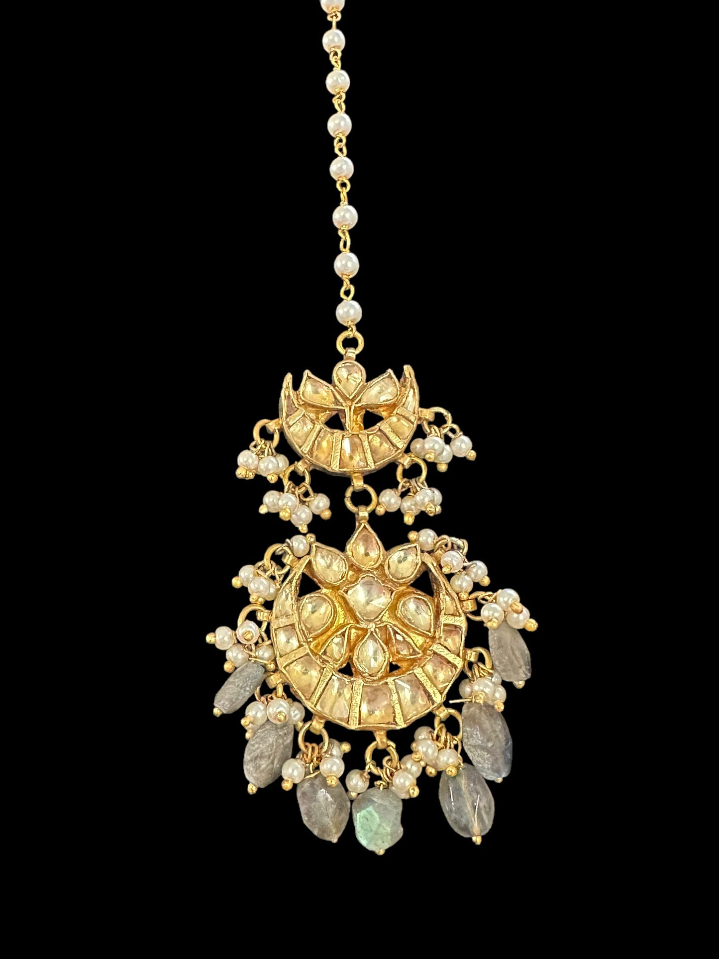 DJTK134 Pachi kundan tika with labradorite beads ( READY TO SHIP )