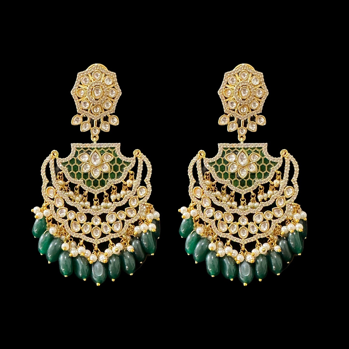 DER546 polki with green meenakari statement earrings ( READY TO SHIP)