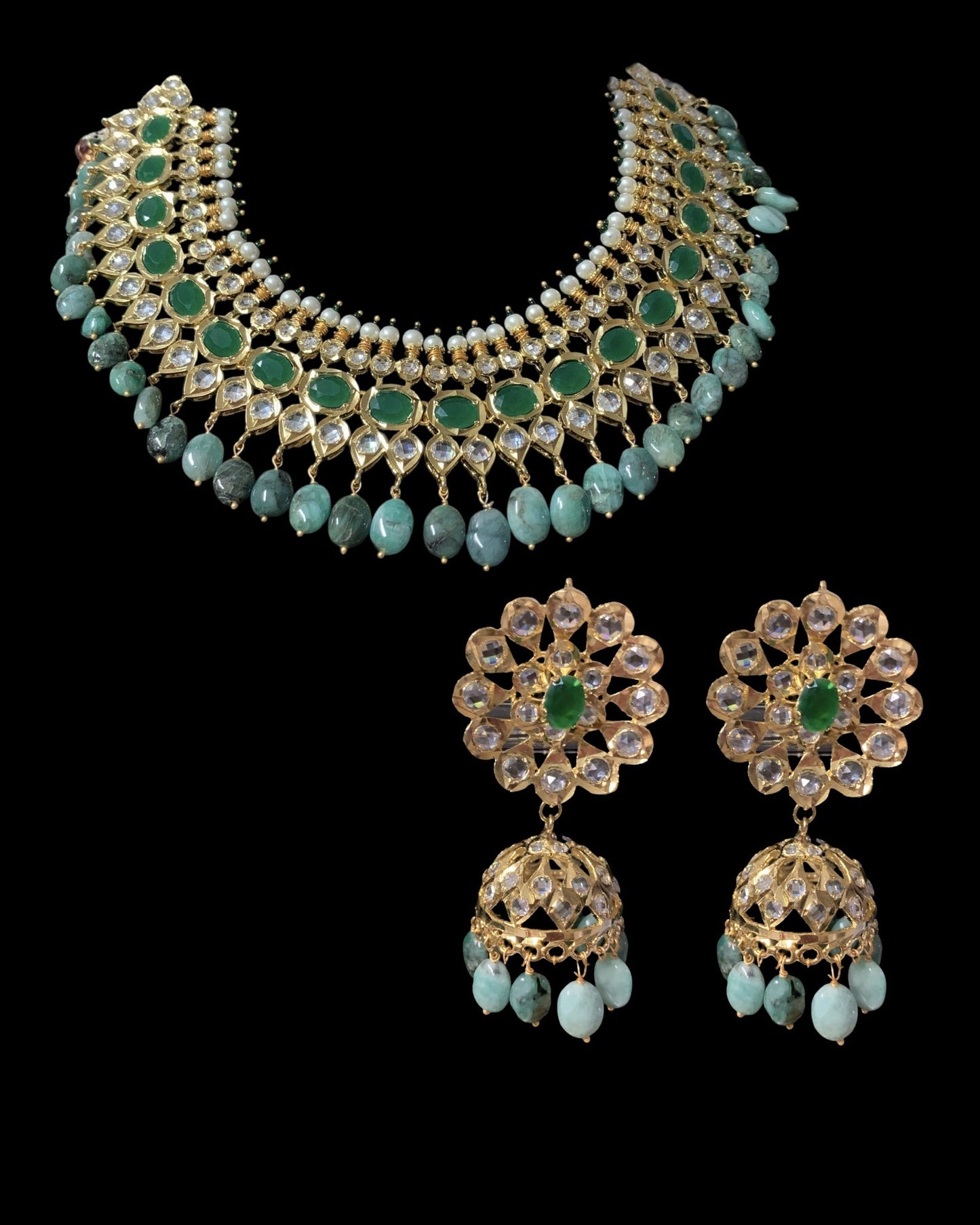 Aleezay necklace set with real emerald beads (SHIPS IN 2 WEEKS)